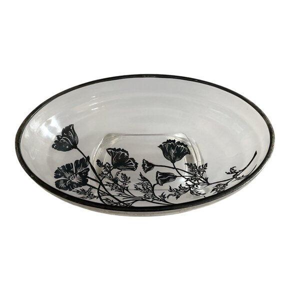 Vintage 1950s Silver Overlay Oval Bowl – Floral Design, Aged Patina, Tiny Flaws - Picture 1 of 8